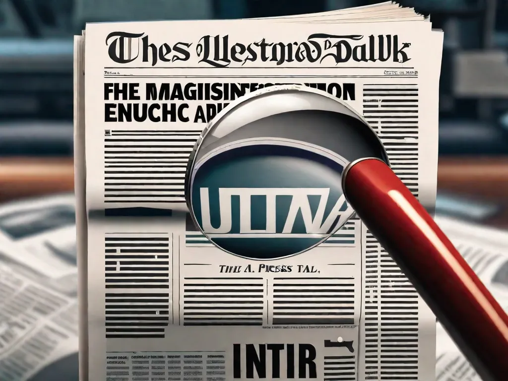 Descrição da imagem:
Um jornal fica em pé, sua manchete se estendendo pela página, com uma lupa pairando sobre ela. A lupa simboliza o poder da imprensa, enquanto a manchete representa a influência que ela exerce sobre o mercado editorial. A imagem captura a interconexão entre a imprensa e a indústria editorial.