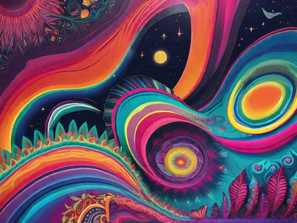 A imagem retrata uma mente aberta e brilhante, simbolizando a consciência, como uma fonte de inspiração para a criatividade. Por meio de raios coloridos e vibrantes, a mente consciente ilumina o caminho para novas ideias, permitindo que a criatividade floresça.